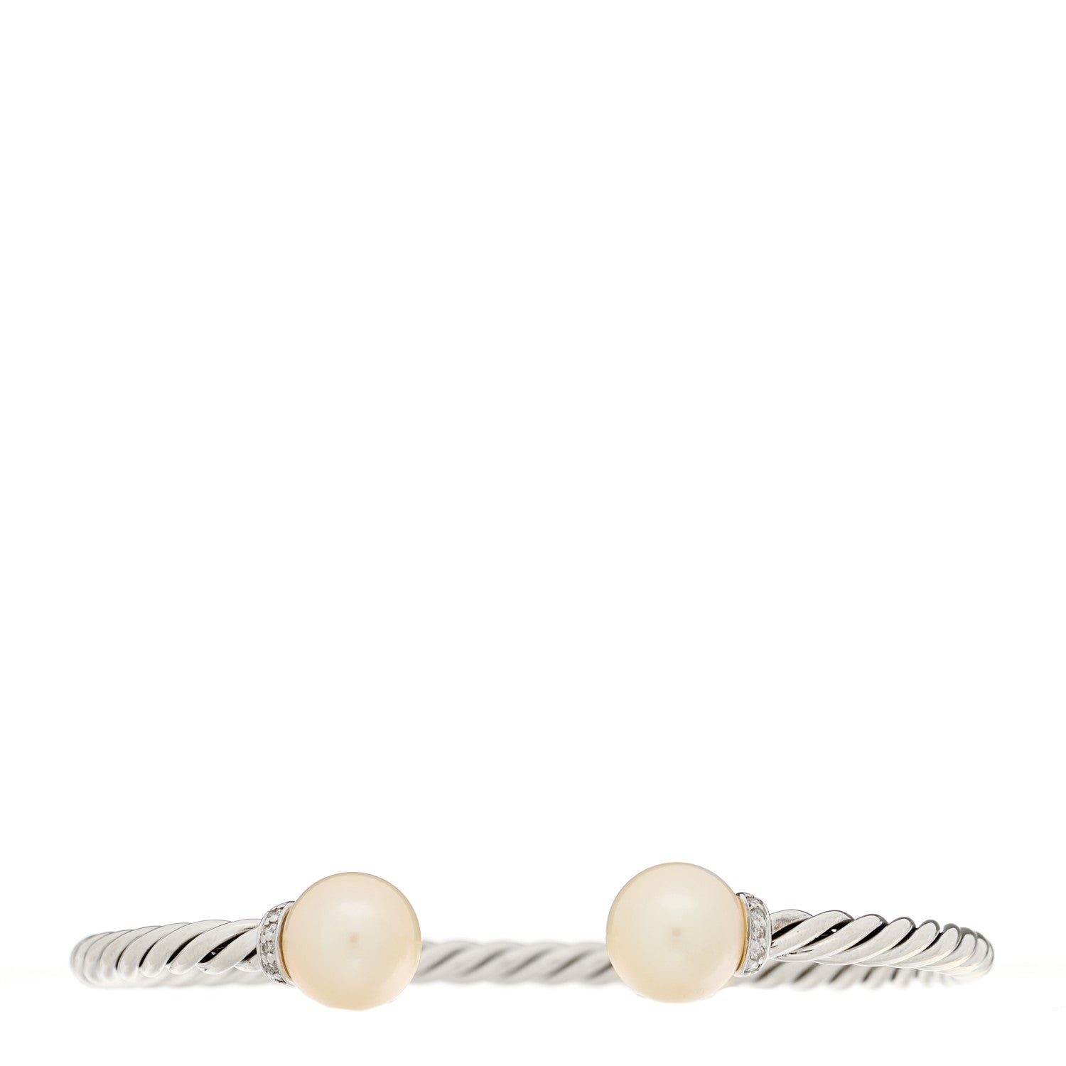 David Yurman Sterling Silver Diamond Pearl 9mm Solari Bracelet 1 of 3