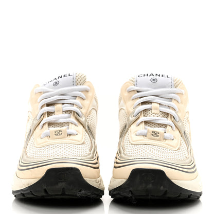 Chanel Fabric Laminated Calfskin Stretch CC Sneakers 35.5 White Gold Silver 2 of 10