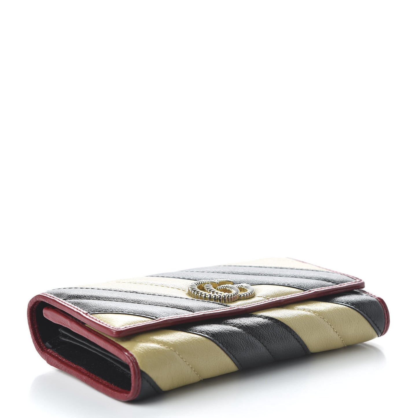 Azalea Calfskin Matelasse Diagonal Patchwork Torchon GG Marmont Continental Wallet Black Beige Romantic Cerise