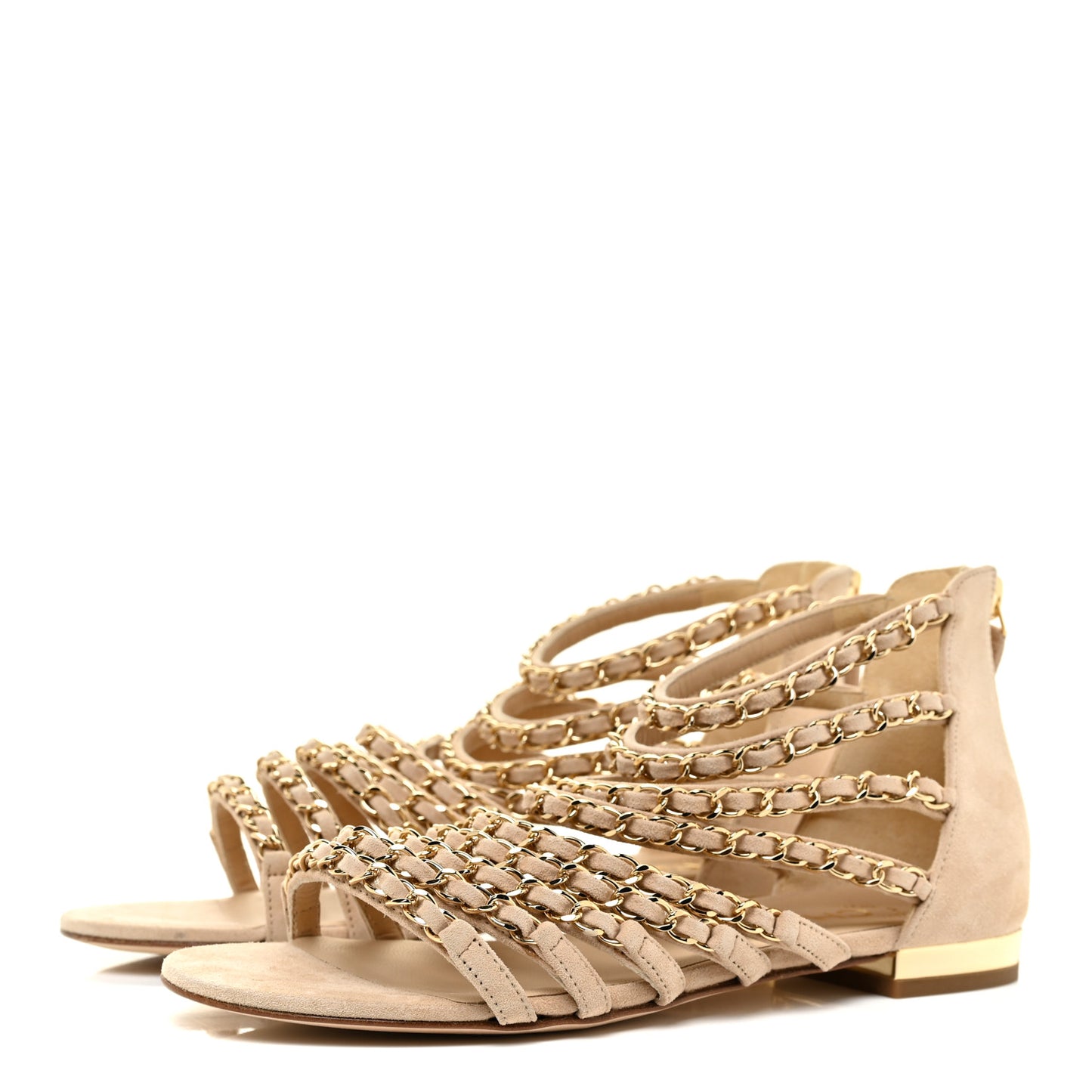 Kid Suede CC Chain Sandals 35 Beige