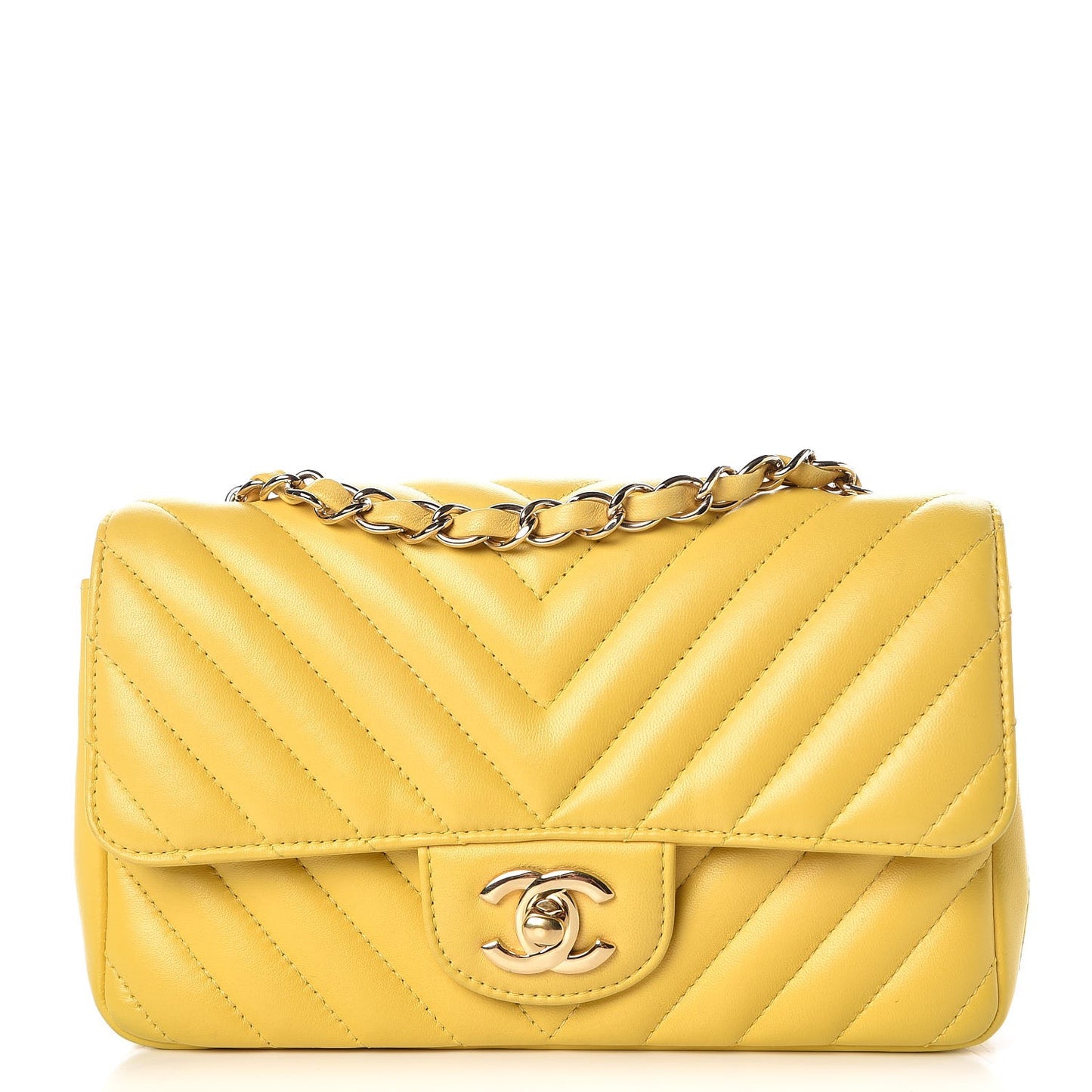 Lambskin Chevron Quilted Mini Rectangular Flap Yellow