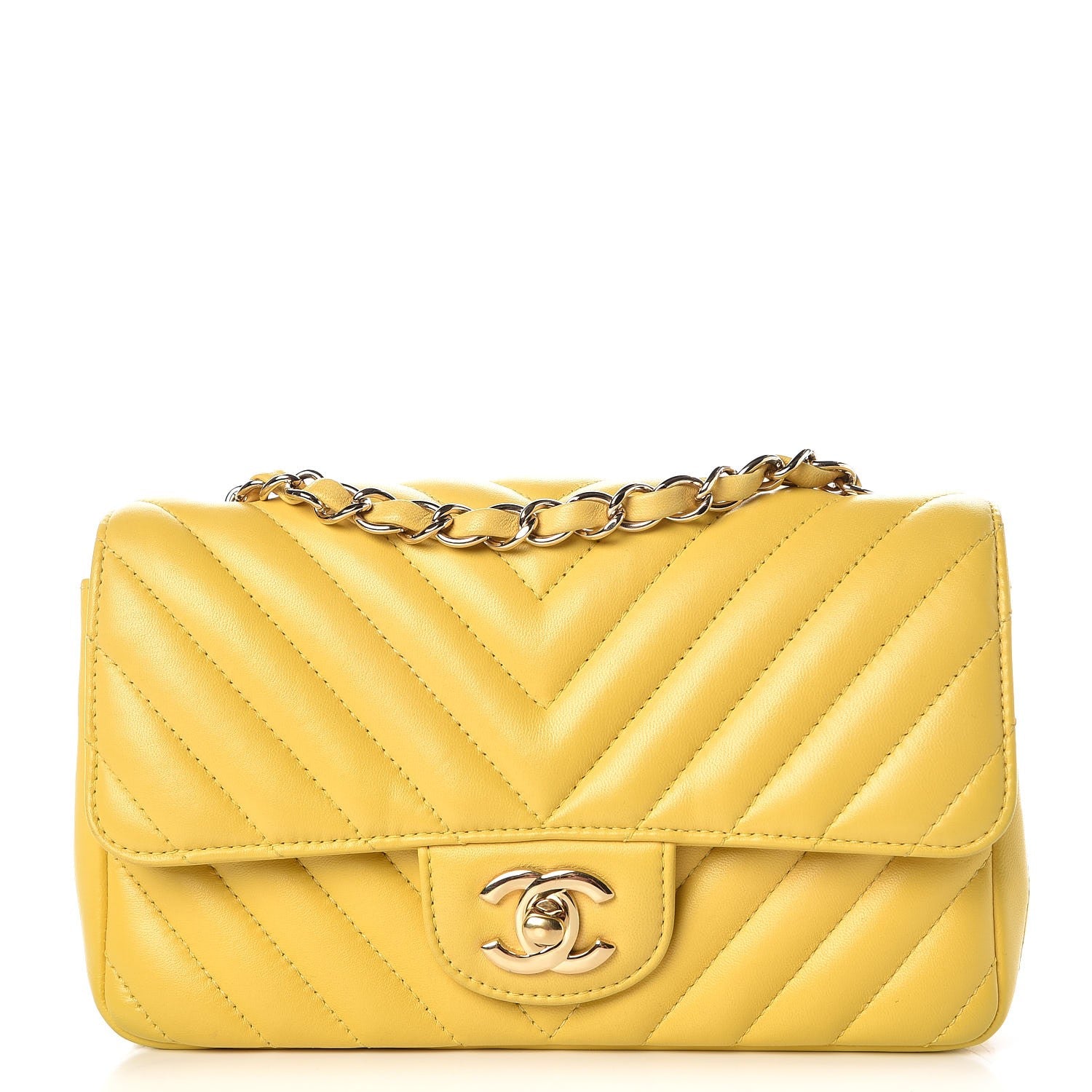 Chanel Lambskin Chevron Quilted Mini Rectangular Flap Yellow 1 of 10