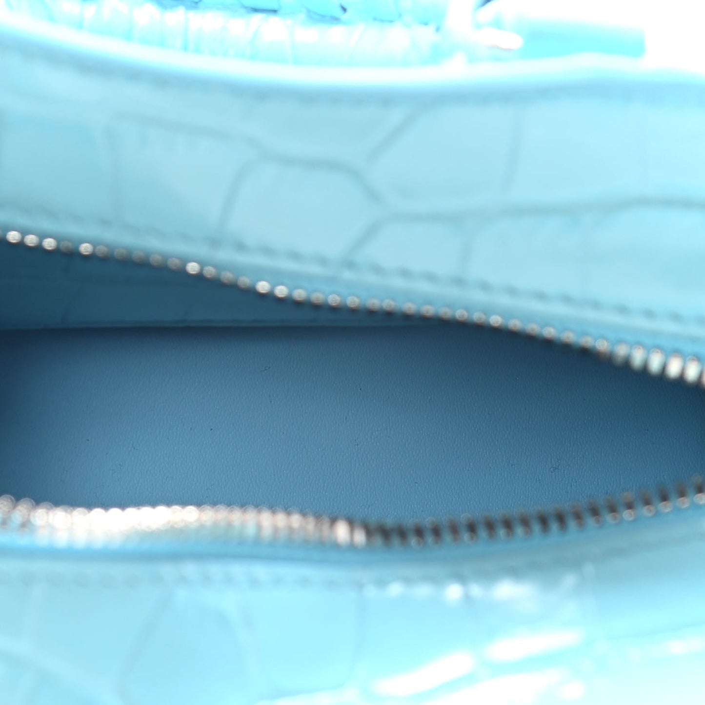 Calfskin Crocodile Embossed Neo Classic Silver Hardware Nano City Crossbody Azur
