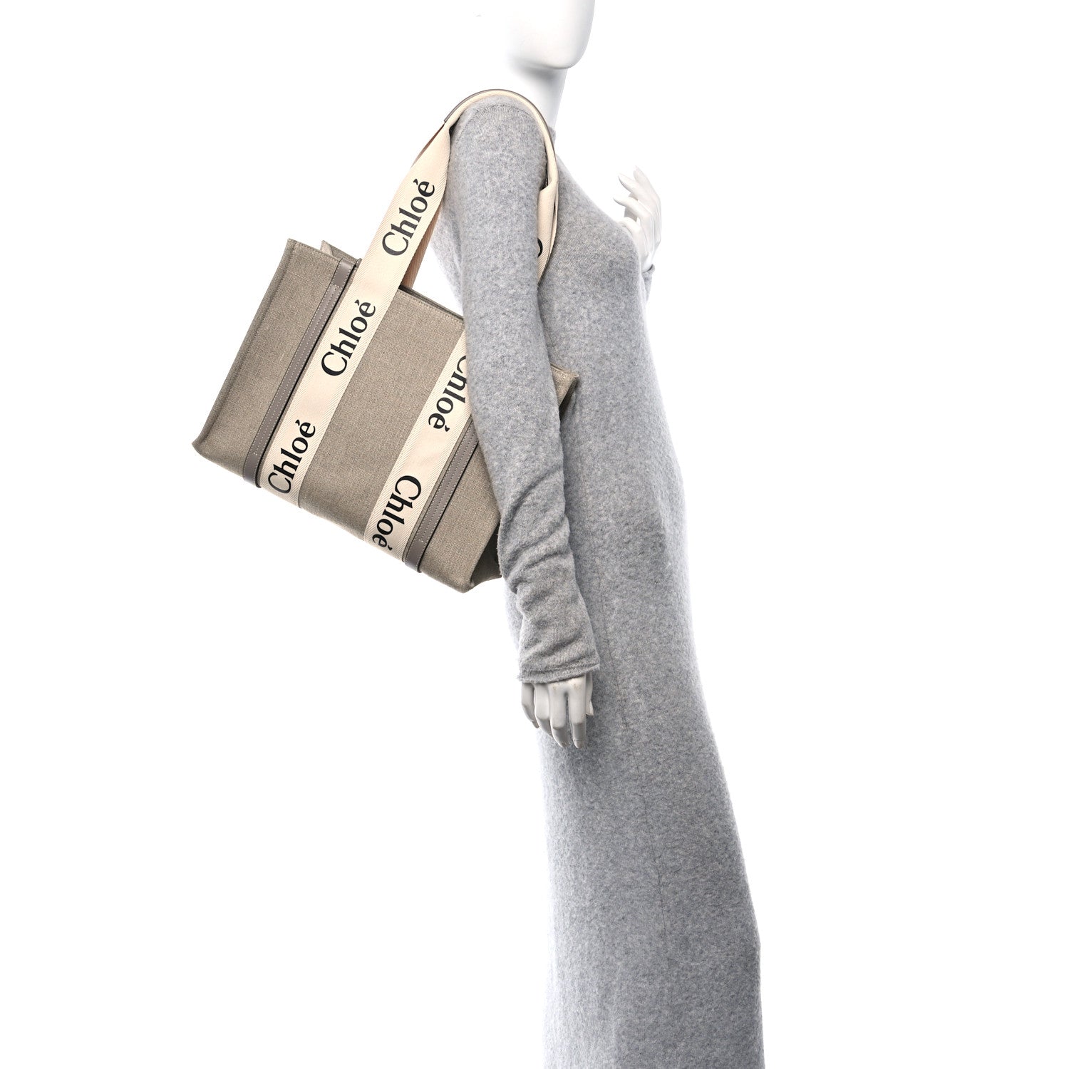 Chloe Cotton Calfskin Medium Woody Ribbon Tote Musk Grey 2 of 10