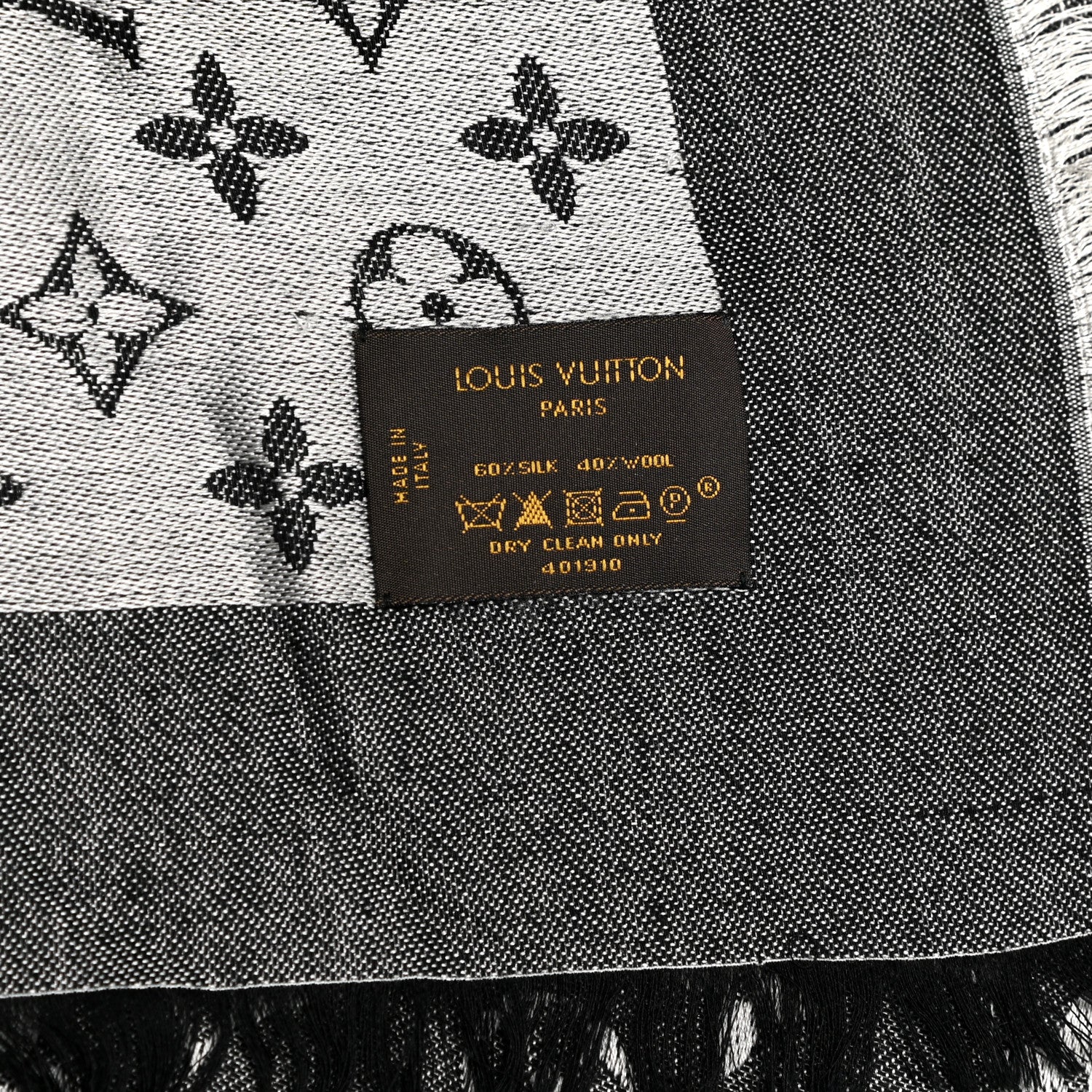 Louis Vuitton Silk Wool Monogram Denim Shawl Black 10 of 10