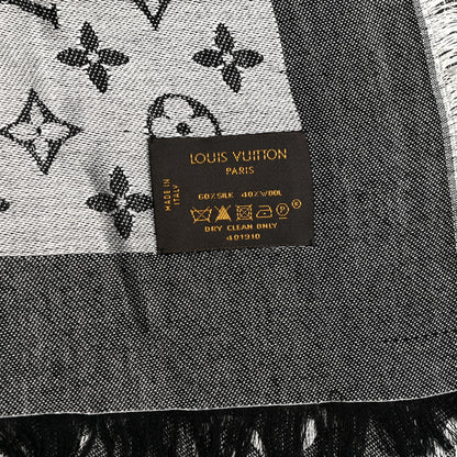 Louis Vuitton Silk Wool Monogram Denim Shawl Black 10 of 10
