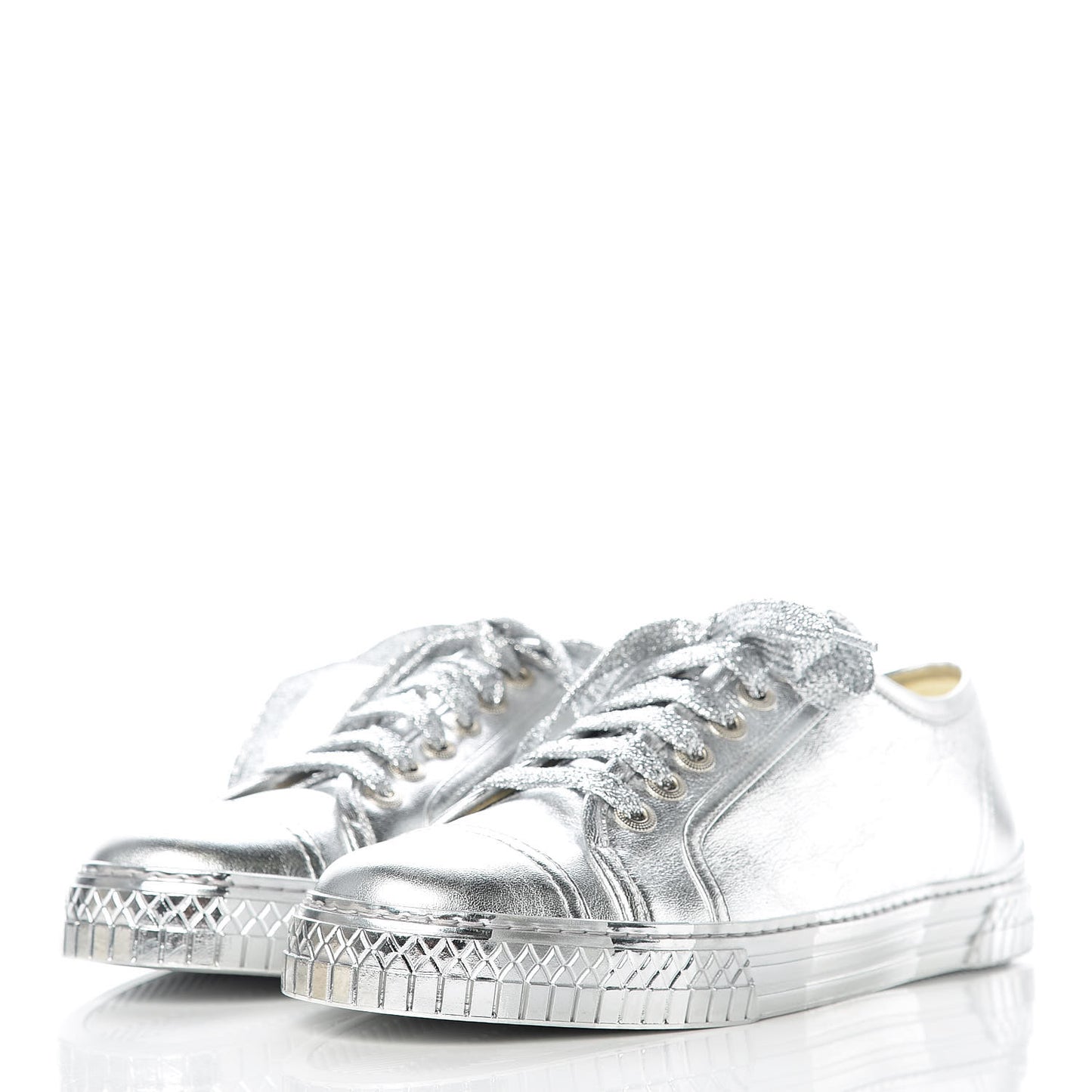 Laminated Lambskin Sneakers 40 Silver