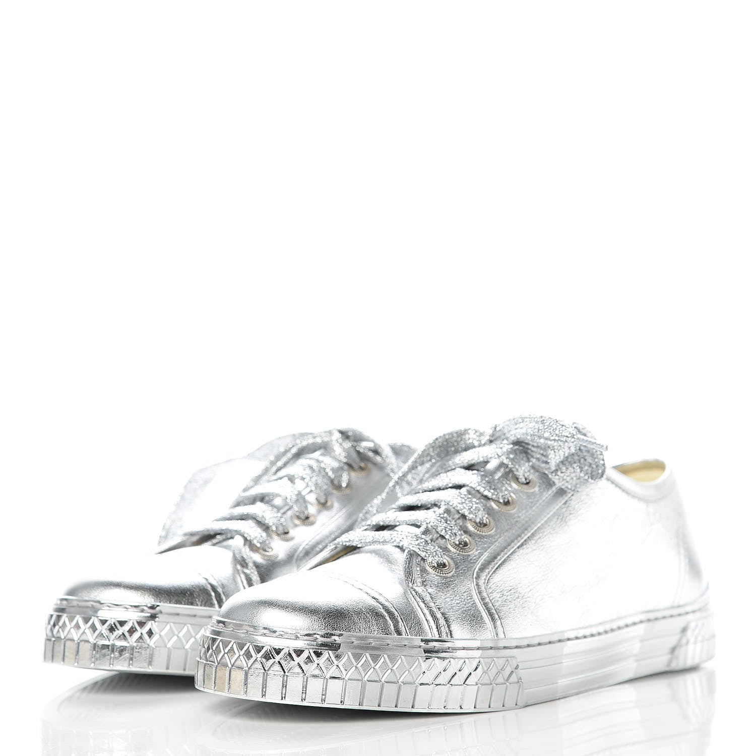 Chanel Laminated Lambskin Sneakers 40 Silver 3 of 9