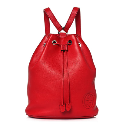 Gucci Pebbled Calfskin Small Soho Drawstring Backpack Tabasco Red 1 of 17