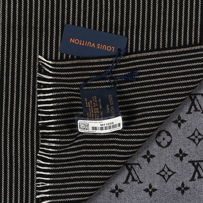 Louis Vuitton Wool Silk Monogram Lines Scarf Black Gris 3 of 4