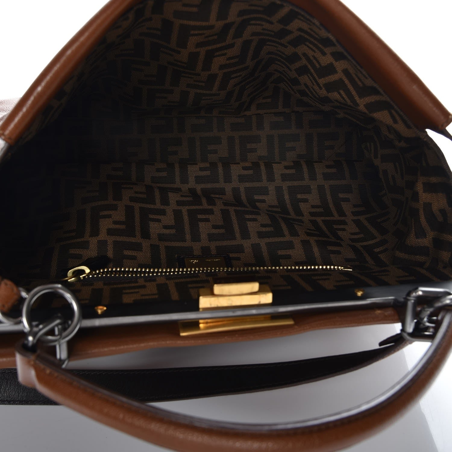 Fendi Goatskin Zucca Large Peekaboo Iconic Satchel Cuoio Tobacco Moro 6 of 9