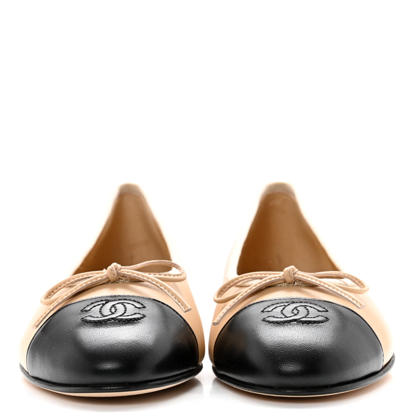 Lambskin Cap Toe CC Ballerina Flats 39 Beige Black