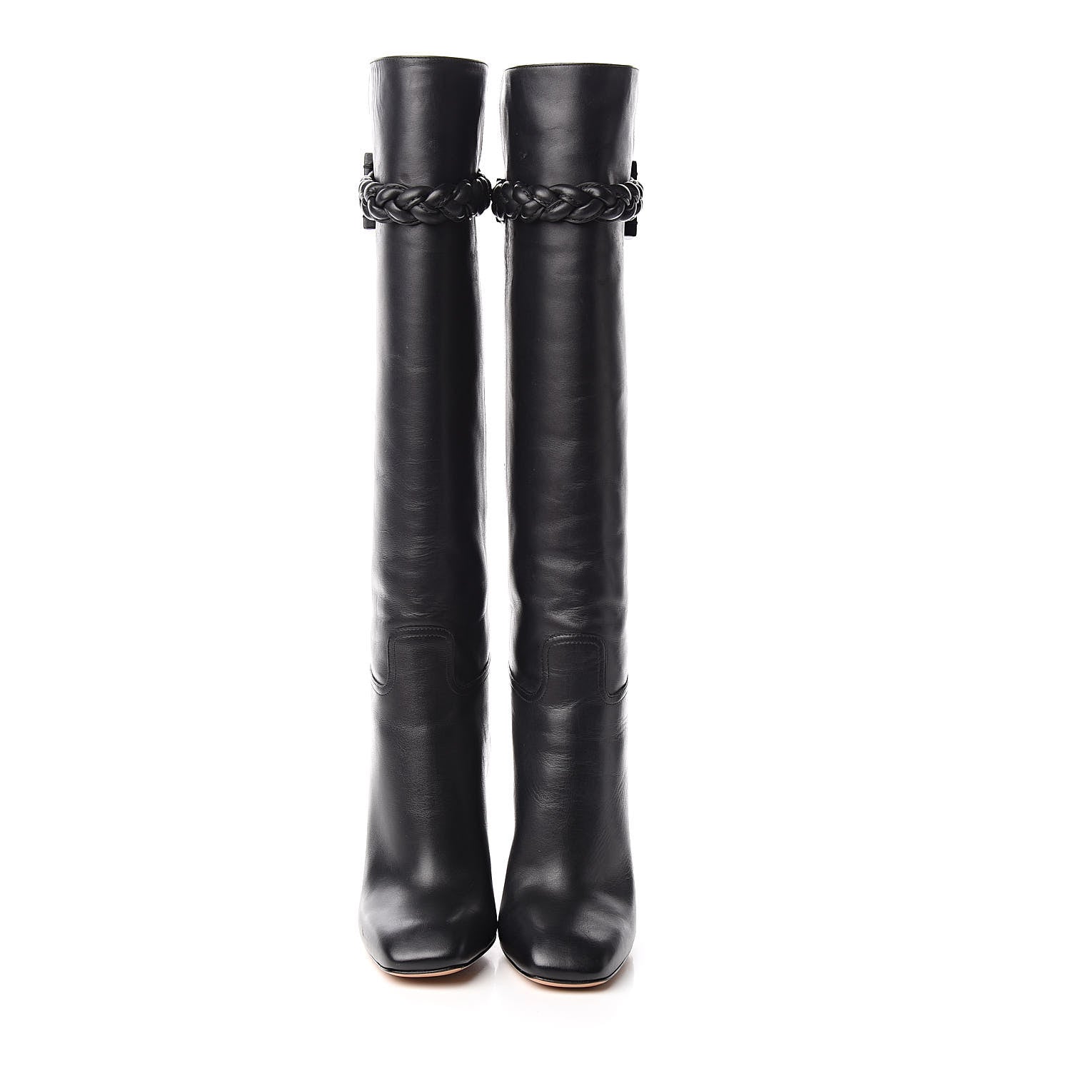 Valentino Garavani Vitello Braided Knee High 100mm Boots 36 Black 2 of 8