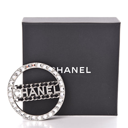 Chanel Lambskin Baguette Crystal Logo Brooch Black Silver 5 of 5