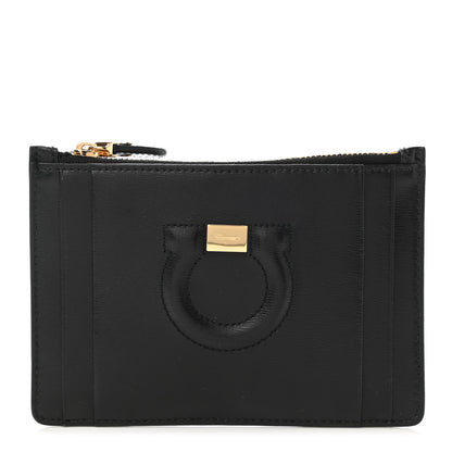 Salvatore Ferragamo Pebbled Calfskin Gancini Zip Card Holder Black 1 of 6