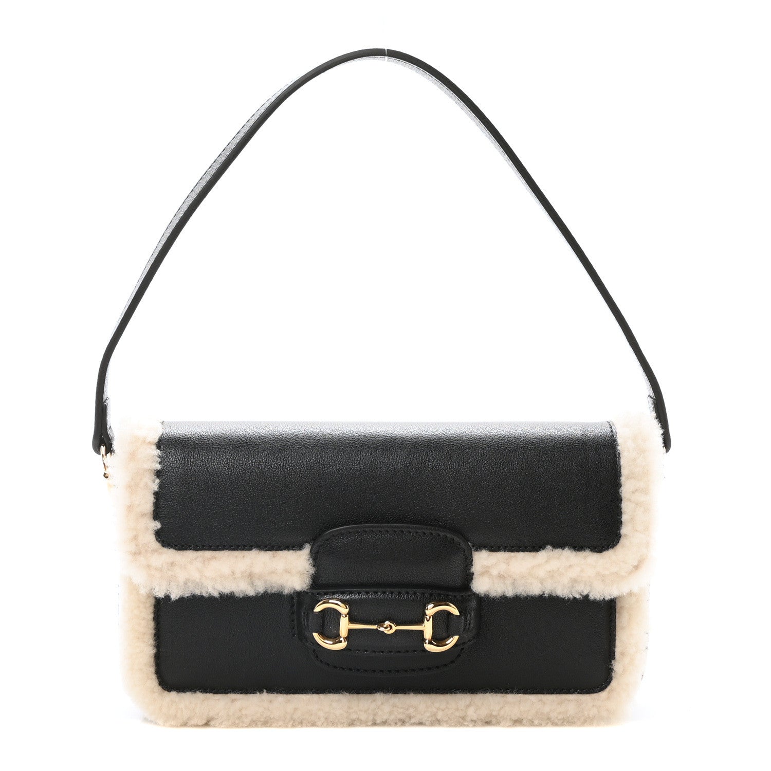 Gucci Sakai Be Green Calfskin Shearling Mini Horsebit 1955 Shoulder Bag Black 1 of 10