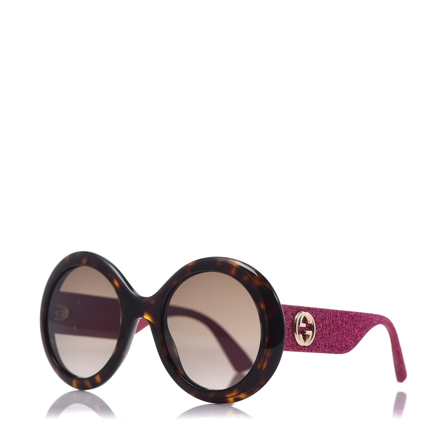 Acetate Round GG0101S Glitter Sunglasses Havana Pink