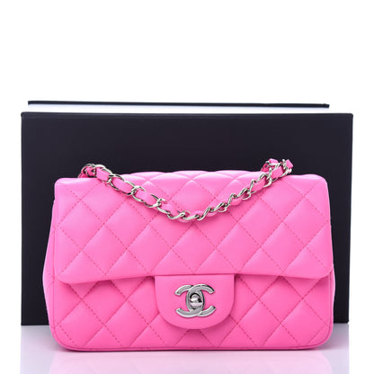 Chanel Lambskin Quilted Mini Rectangular Flap Neon Pink 12 of 12