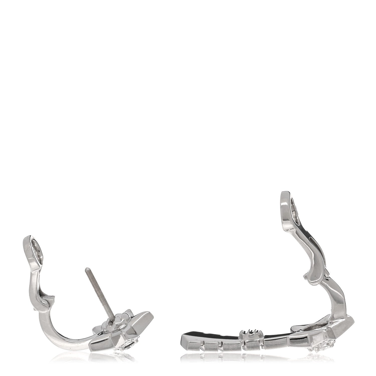 Chanel 18K White Gold Diamond Comete Chevron Earrings 3 of 5