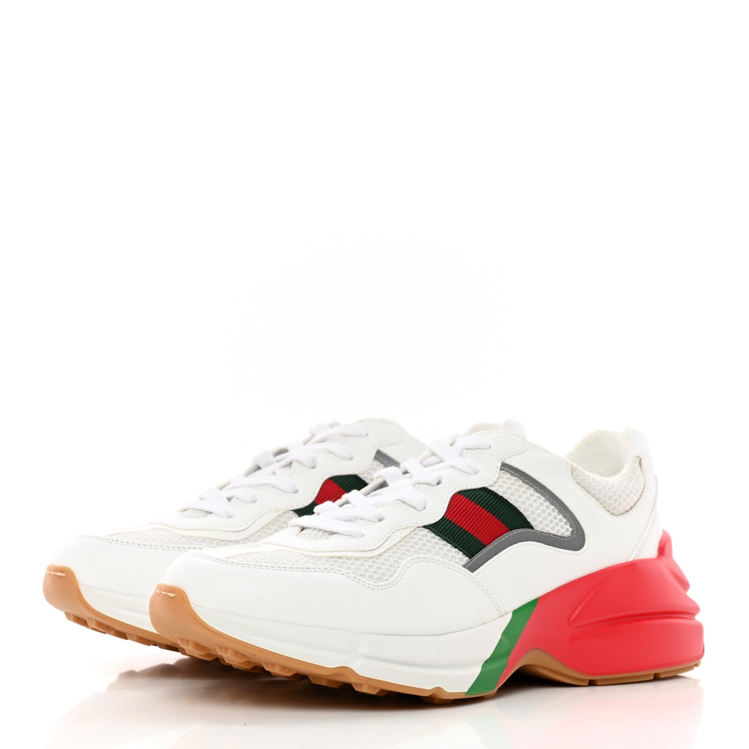 Gucci Lavaredo Eco Fabric Mesh Web Mens Rhyton Reflective Sneakers 8 Great White Green Red Silver 3 of 15