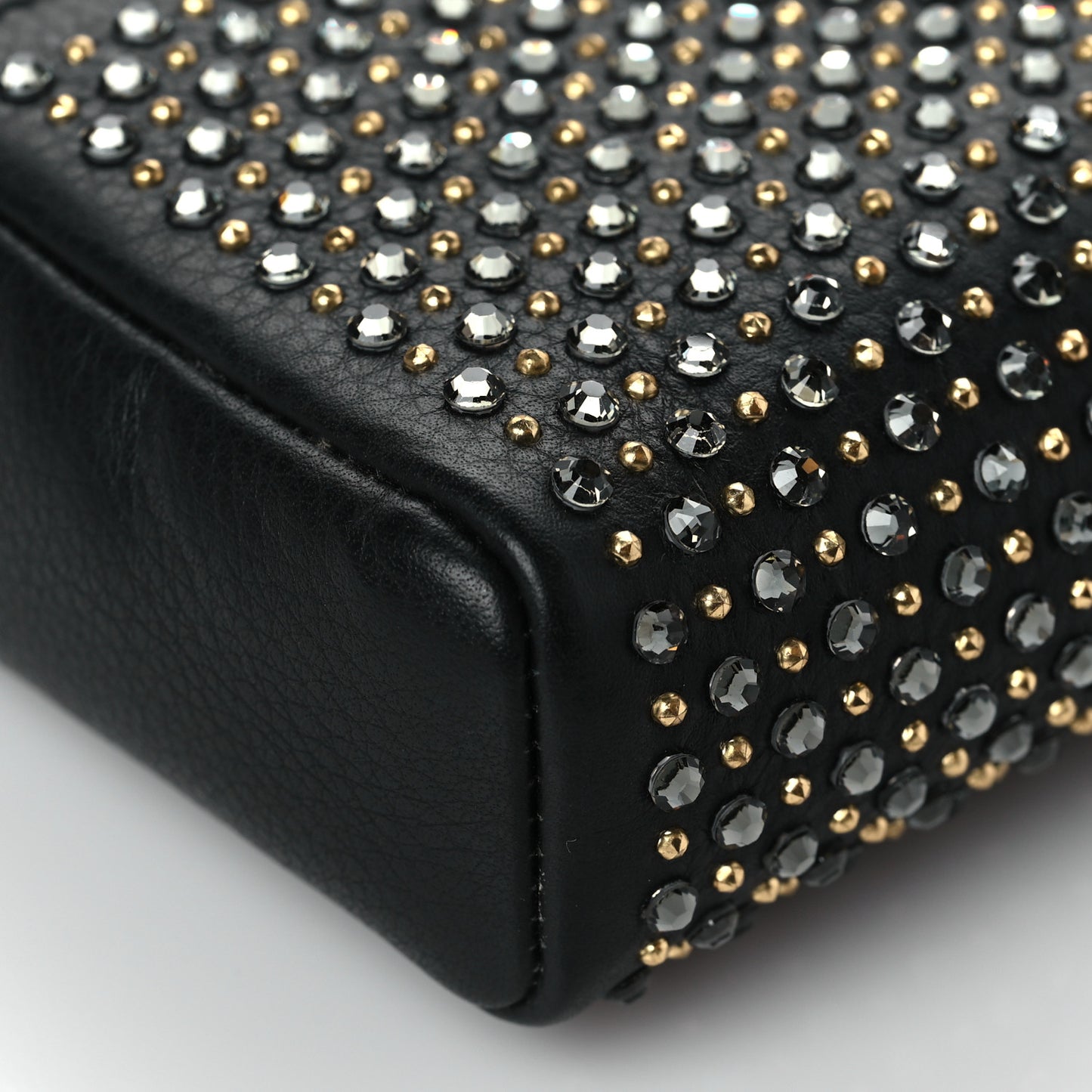 Calfskin Strass Studded Mini Phone Holder Clutch Black