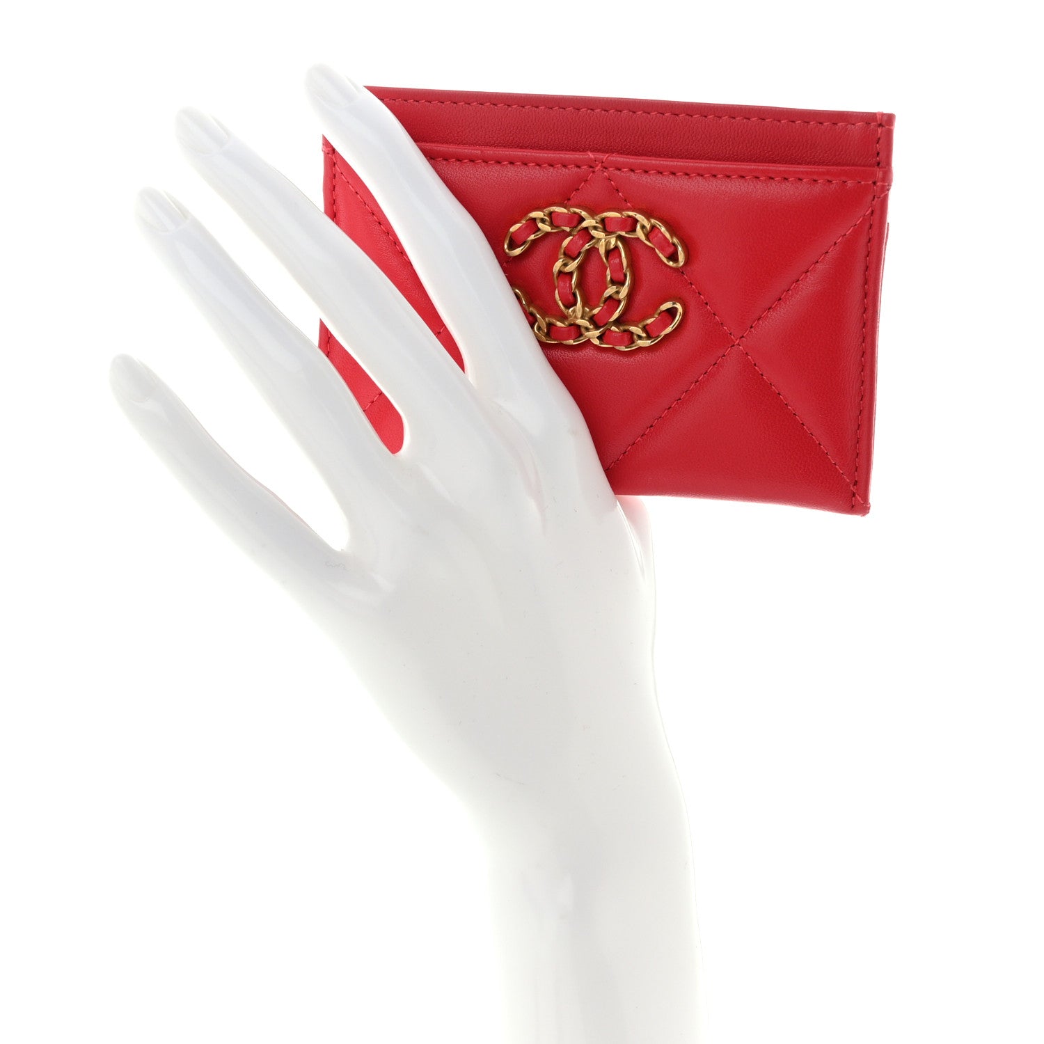 Chanel Lambskin Quilted Chanel 19 Card Holder Red 2 of 9