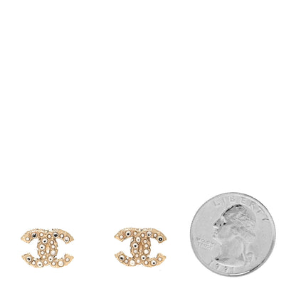 Chanel Metal Graduated Pearl Crystal CC Earrings Light Gold 2 of 4