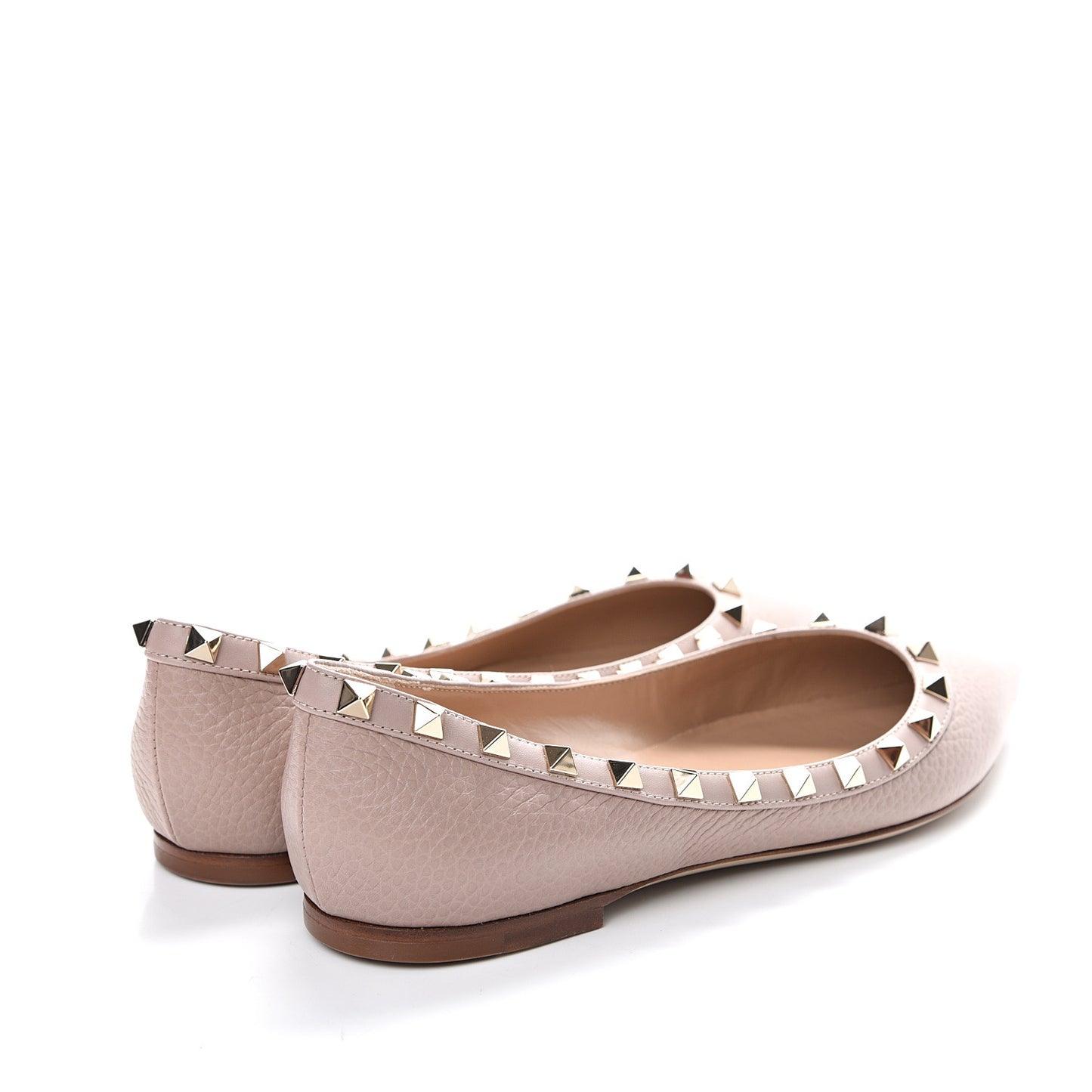Pebbled Calfskin Rockstud Ballerina Flats 37.5 Poudre