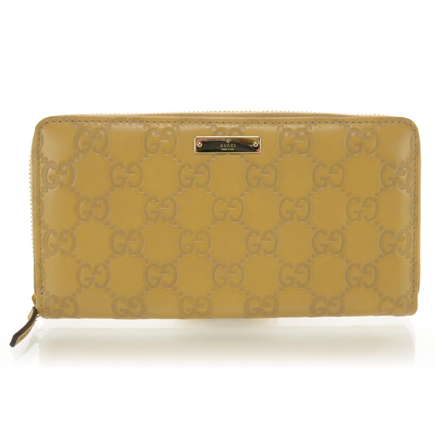 Gucci Guccissima Metal Bar Zip Around Wallet Tan 1 of 9