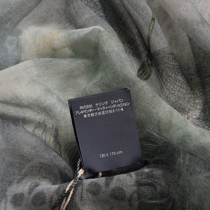 Alexander McQueen Wool Cashmere Skull Waterlily Scarf Green 6 of 6