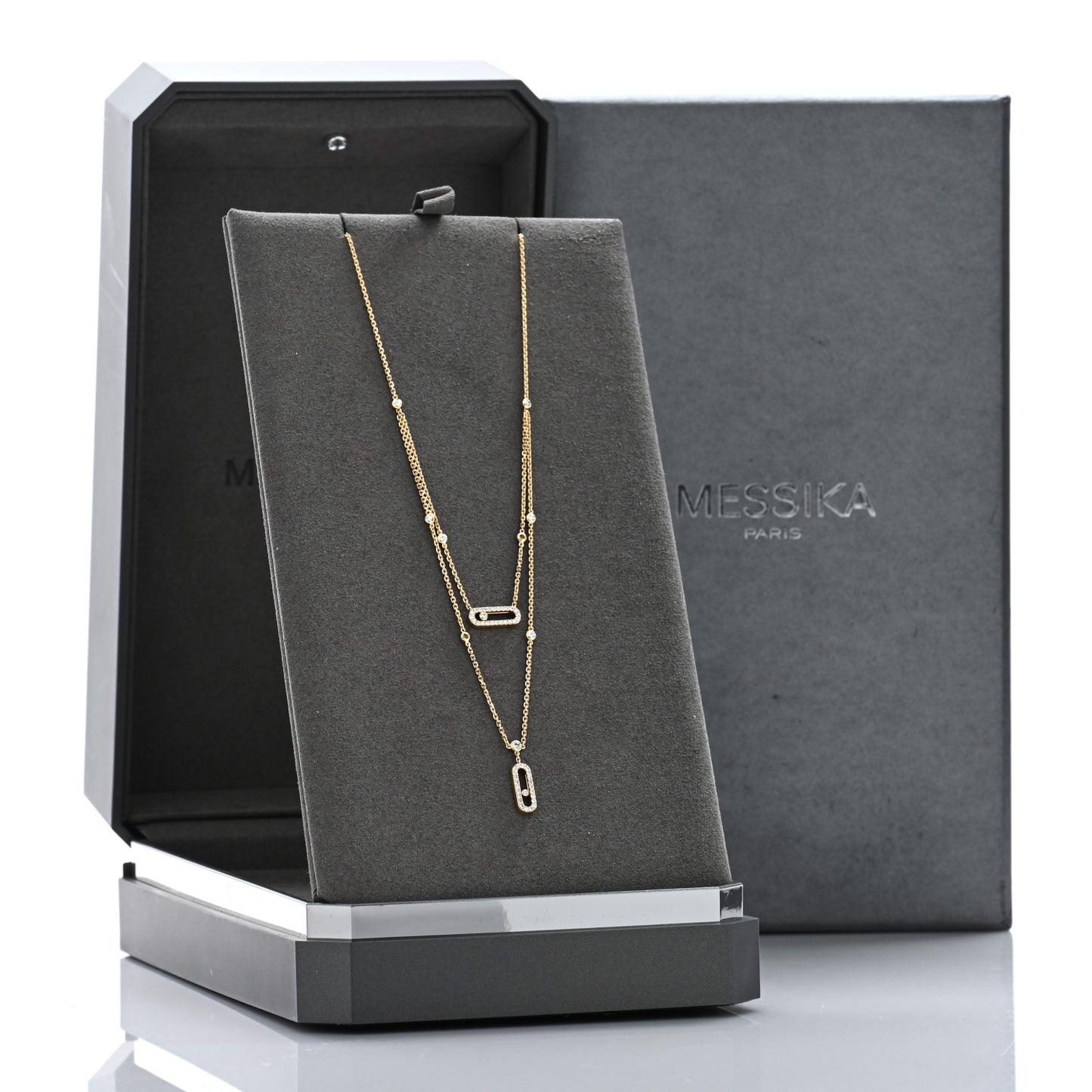 18K Yellow Gold Diamond Move Uno 2 Rows Pave Necklace