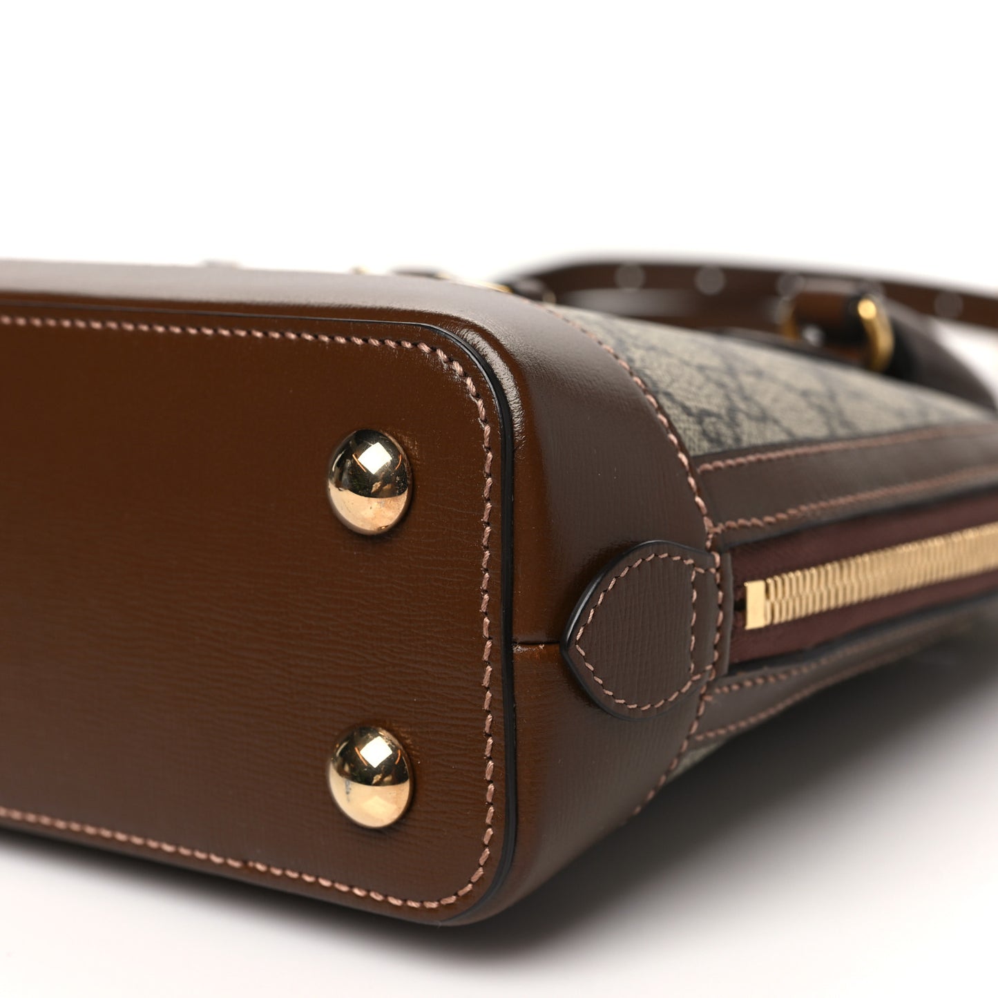 GG Supreme Monogram Azalea Calfskin Small Horsebit 1955 Top Handle Bag Beige Ebony Brown Sugar