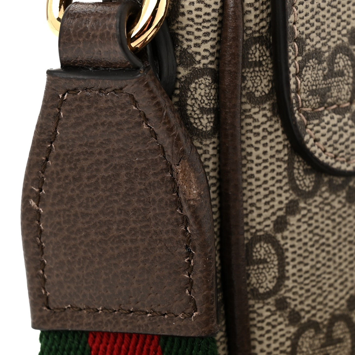 GG Supreme Monogram Textured Dollar Calfskin Web Mini Ophidia Envelope Shoulder Bag Beige Ebony