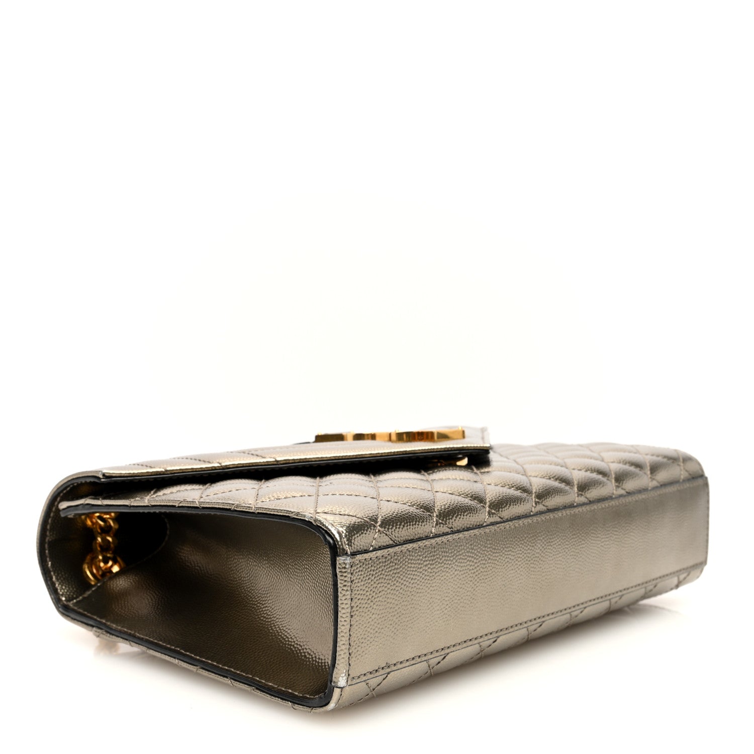 Saint Laurent Metallic Grain De Poudre Textured Mixed Matelasse Triquilt Medium Monogram Satchel Piombo 4 of 9