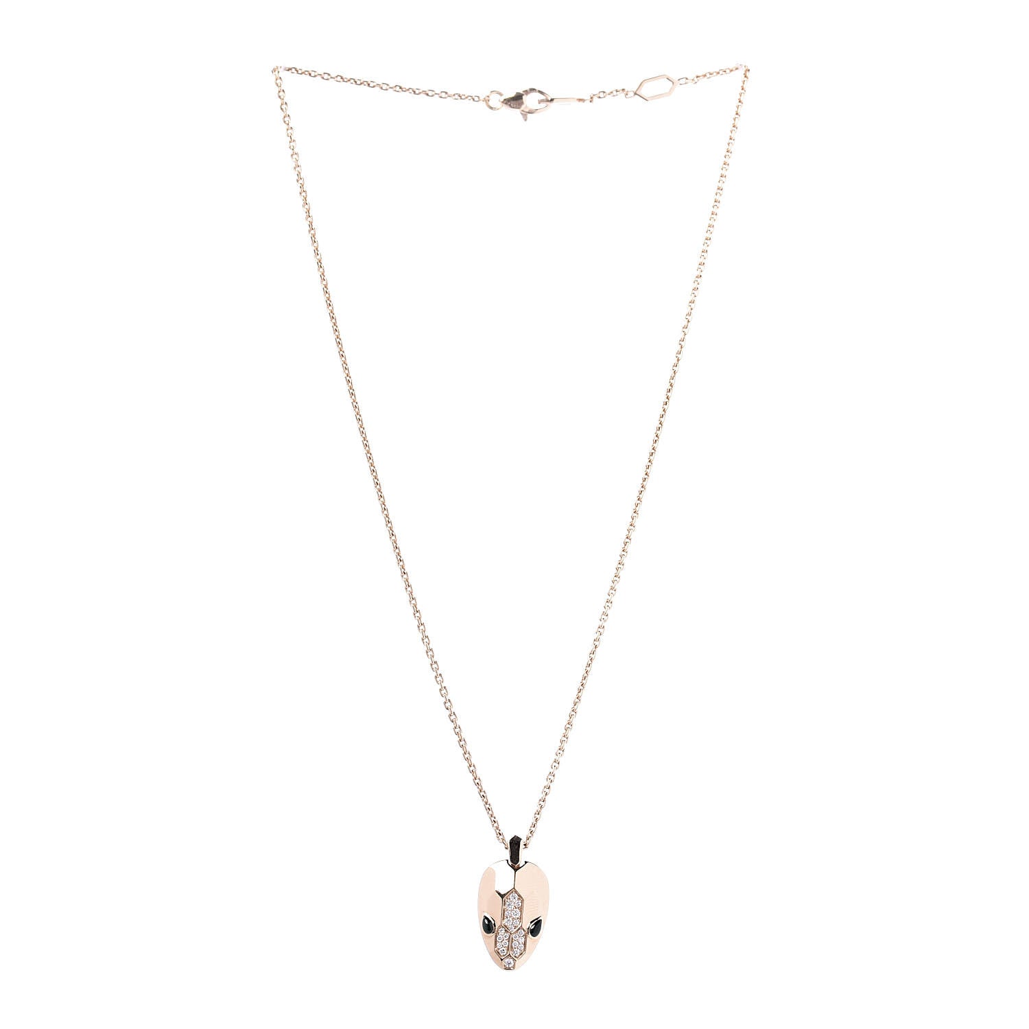 Bulgari 18K Rose Gold Diamond Onyx Serpenti Seduttori Pendant Necklace 3 of 6