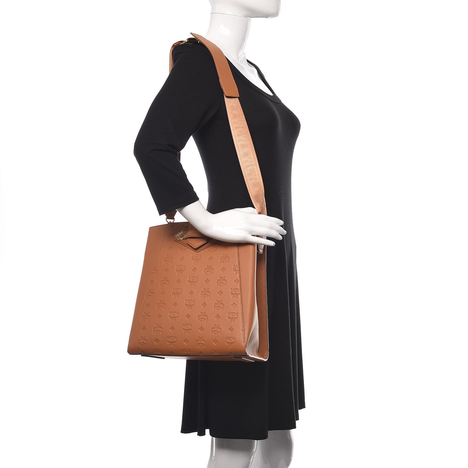 MCM Calfskin Ottomar Monogram Essential Bucket Bag Cognac 2 of 8