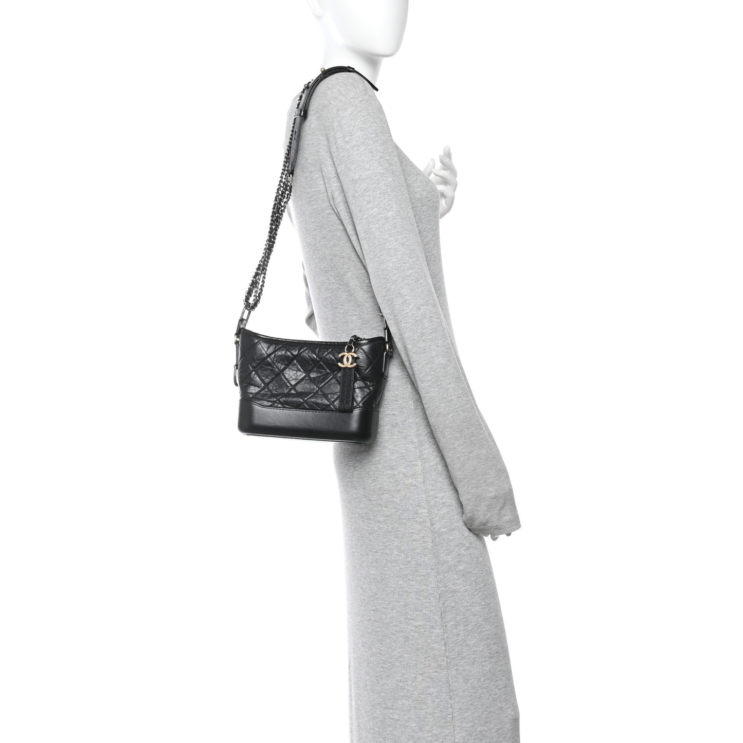 Aged Calfskin Quilted Small Gabrielle Hobo Black