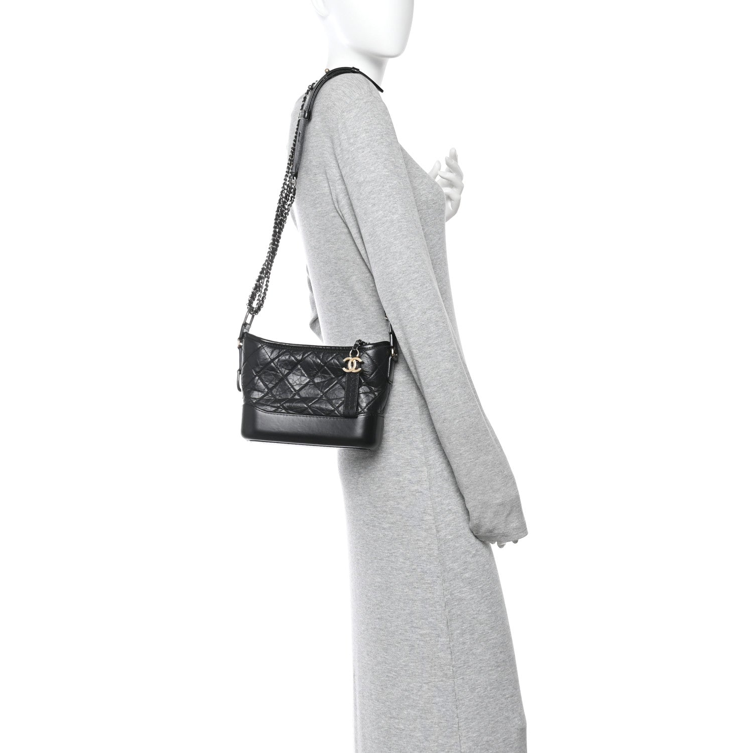 Chanel Aged Calfskin Quilted Small Gabrielle Hobo Black 2 of 13