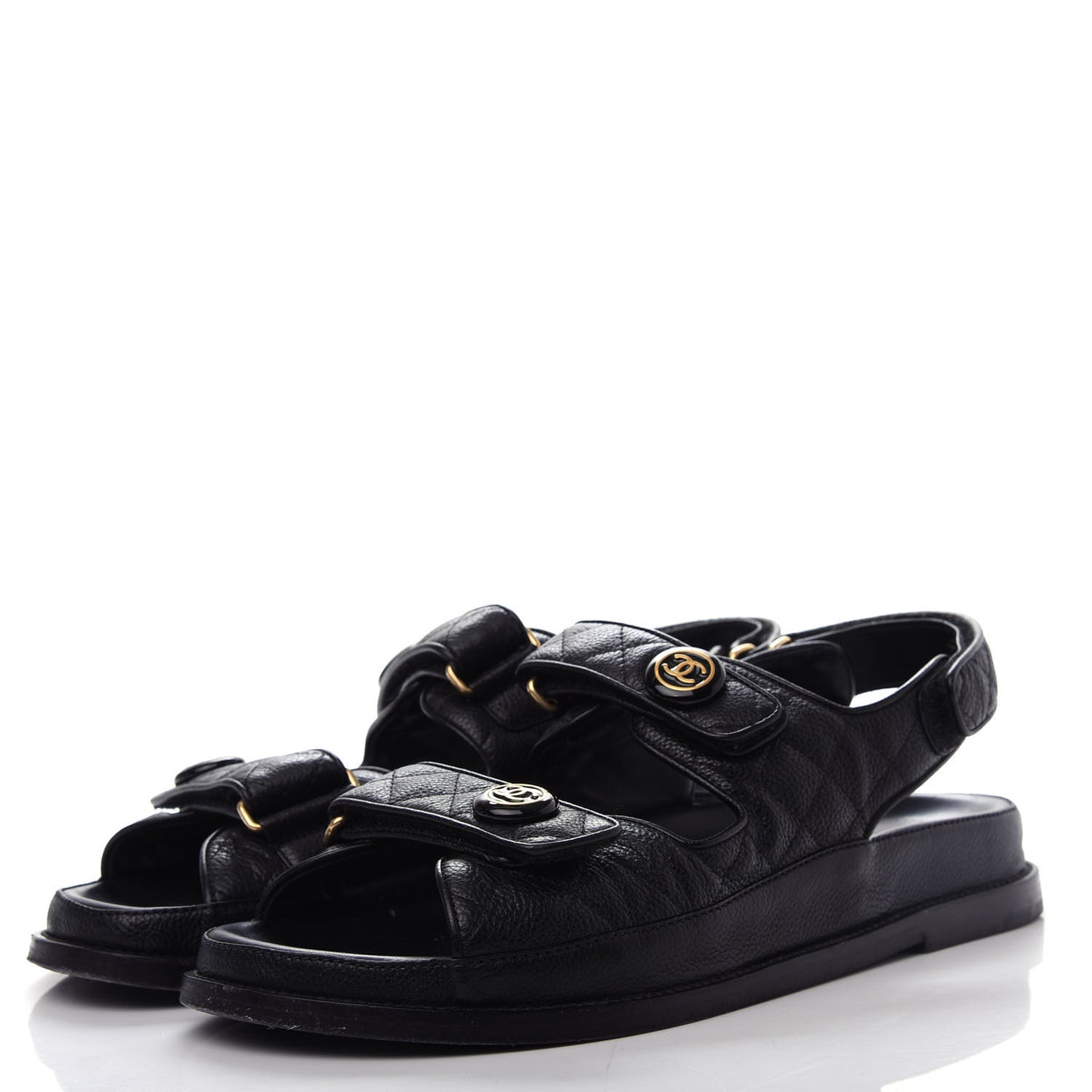 Grained Calfskin Velcro Dad Sandals 41 Black