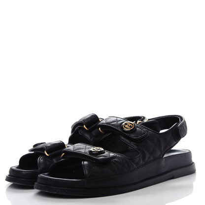 Chanel Grained Calfskin Velcro Dad Sandals 41 Black 3 of 11