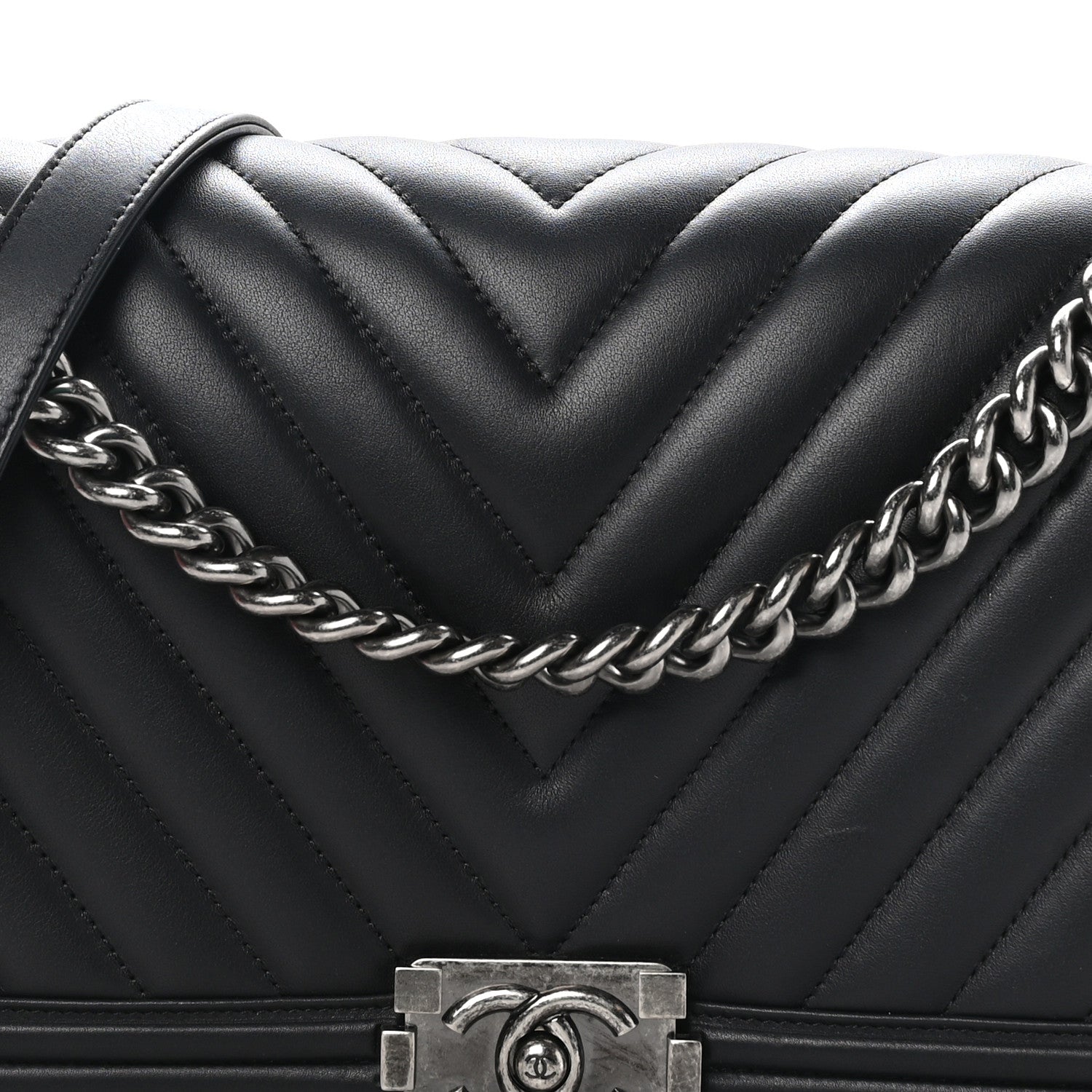Chanel Calfskin Chevron Quilted New Medium Boy Flap Black 8 of 10