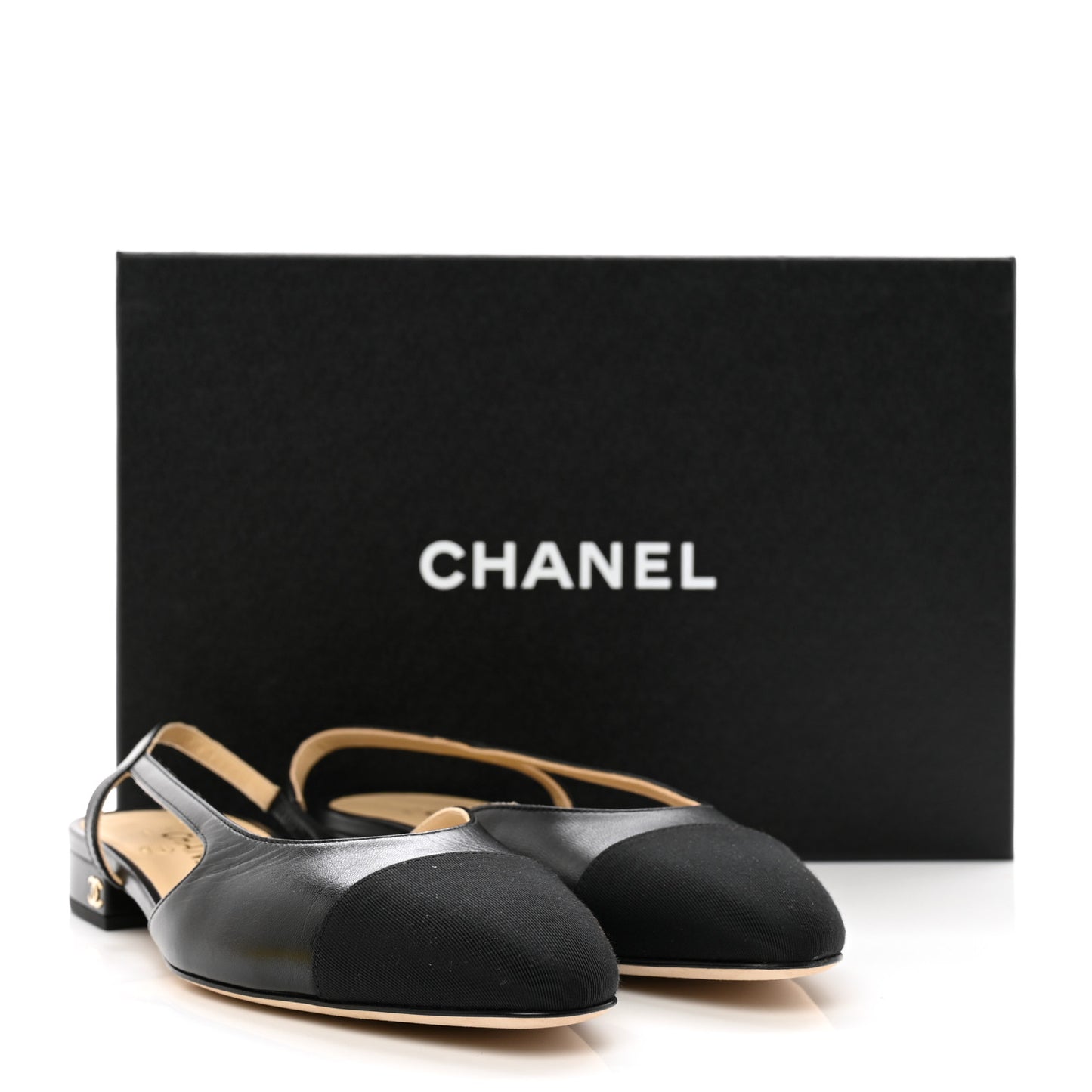 Lambskin Cap Toe CC Slingback Sandals 38 Black