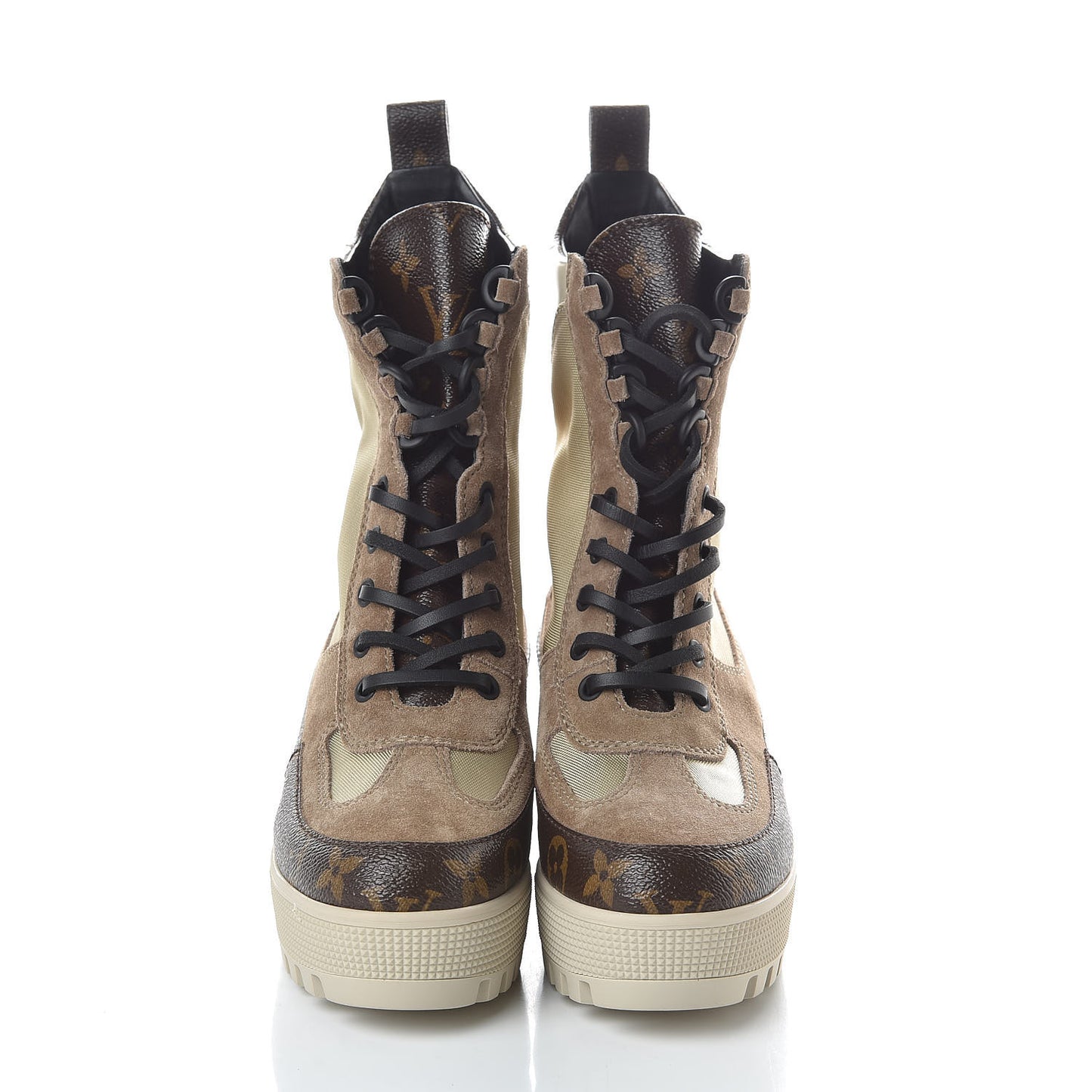 Suede Calfskin Monogram Laureate Platform Desert Boots 35 Beige