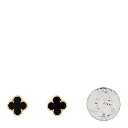 Van Cleef & Arpels 18K Yellow Gold Black Onyx Vintage Alhambra Earrings 2 of 5
