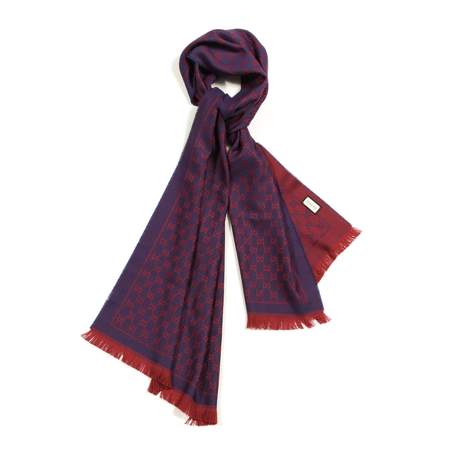 Wool Jacquard Monogram Reversible Stencil Fringe Scarf Red Purple