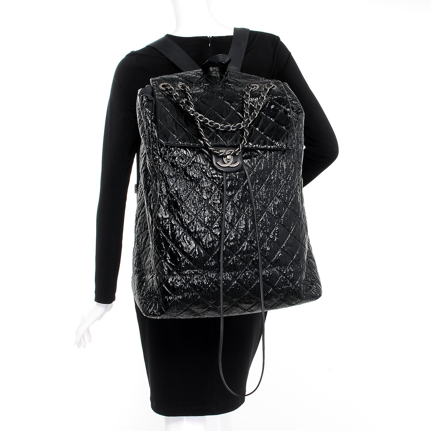 Distressed Patent Quilted Grocery By Shopping Trolley Black