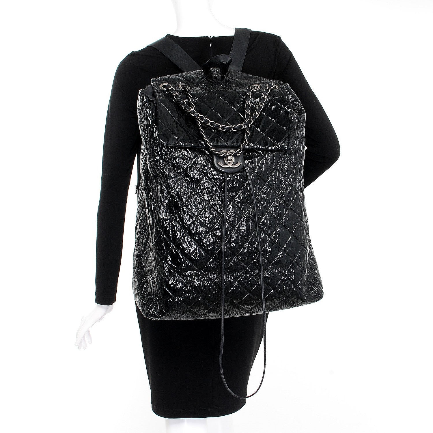 Chanel Distressed Patent Quilted Grocery By Shopping Trolley Black 2 of 7