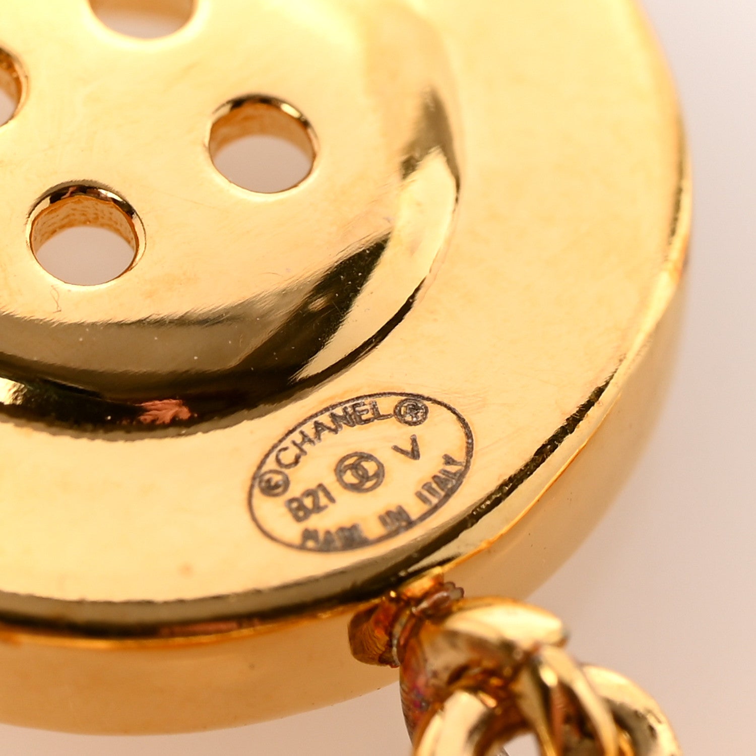 Chanel Metal Large Paris Button Earrings Gold 4 of 5