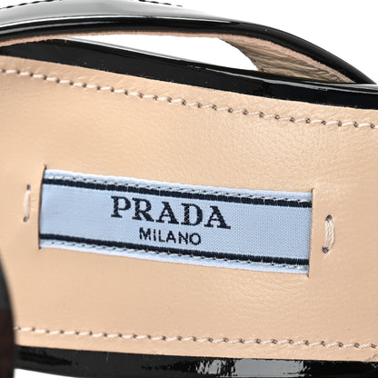 Prada Vernice Metal Triangle Logo Ankle Strap 40/135mm Platform Sandals 38 Black 8 of 8