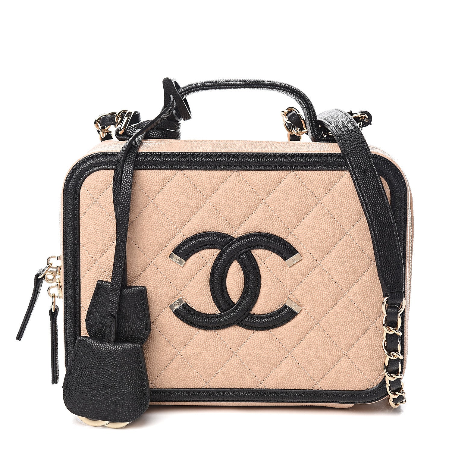 Chanel Caviar Quilted Medium CC Filigree Vanity Case Beige Black 1 of 9
